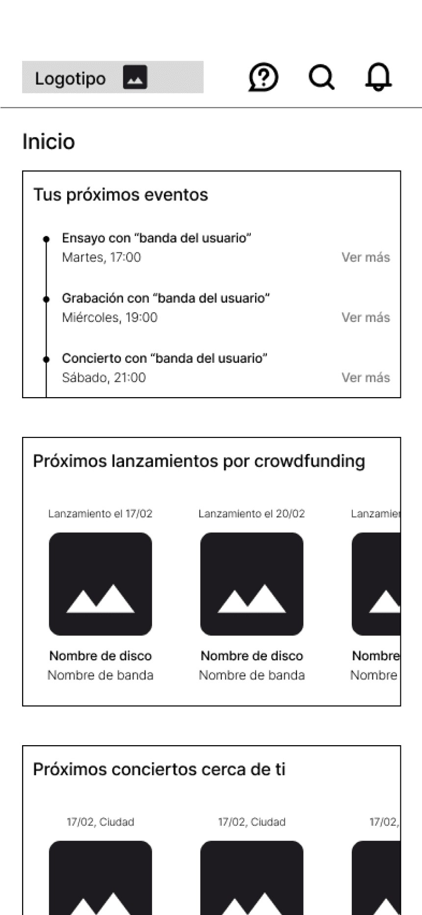 Wireframe de app para músicos