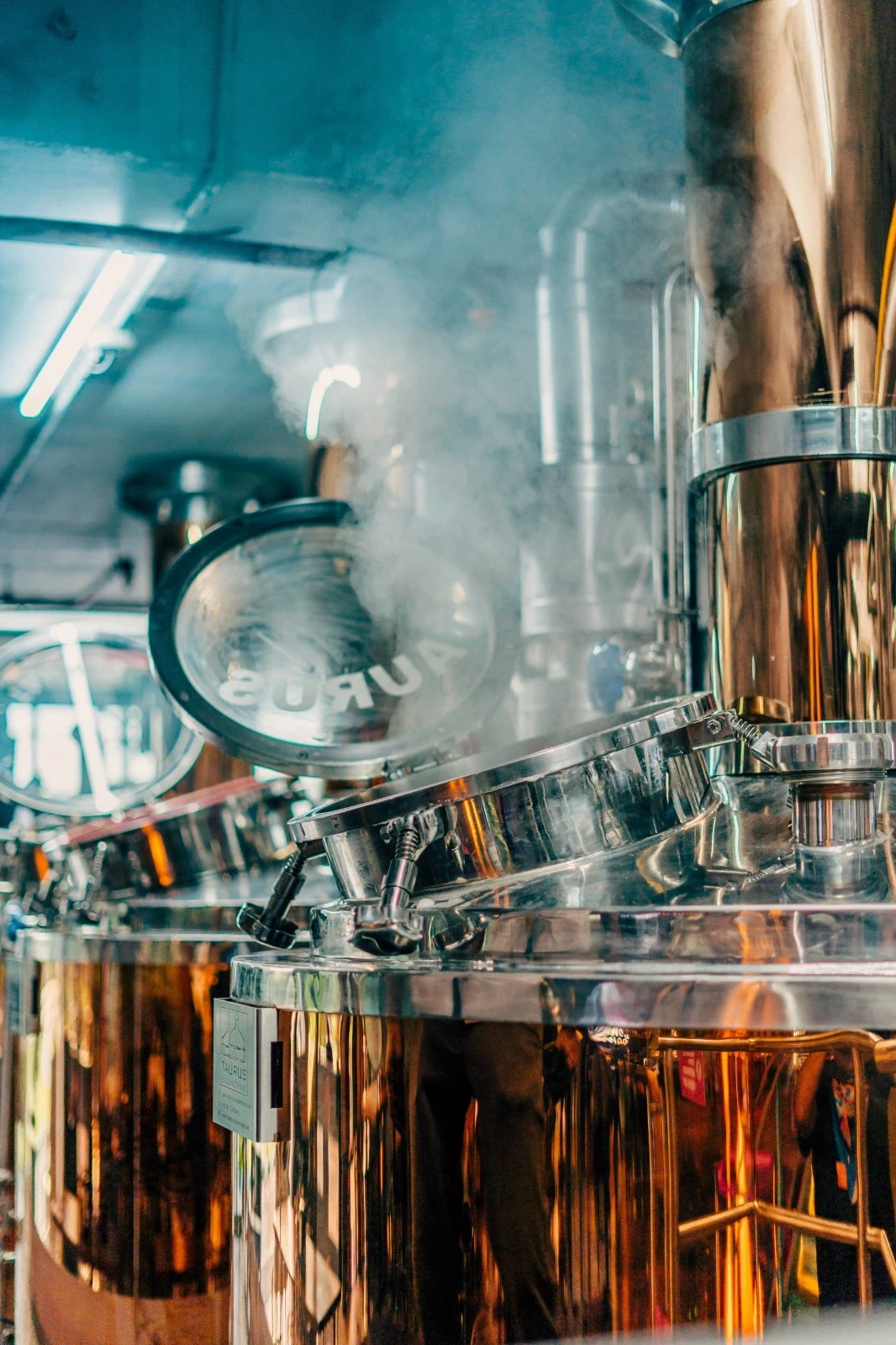 Red Rhino brewery interior with stainless steel brewing equipment