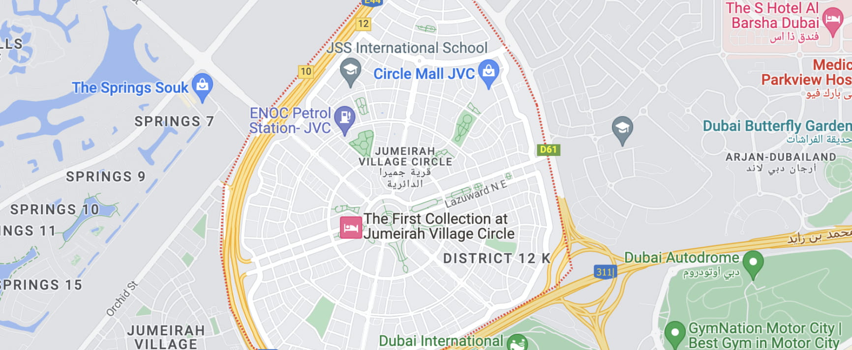 Jumeirah Village Circle Location Map