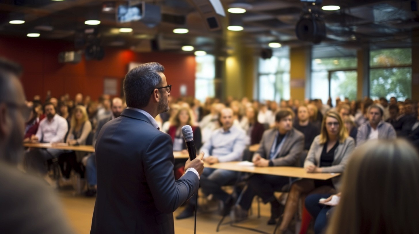 A man speaking on a seminar