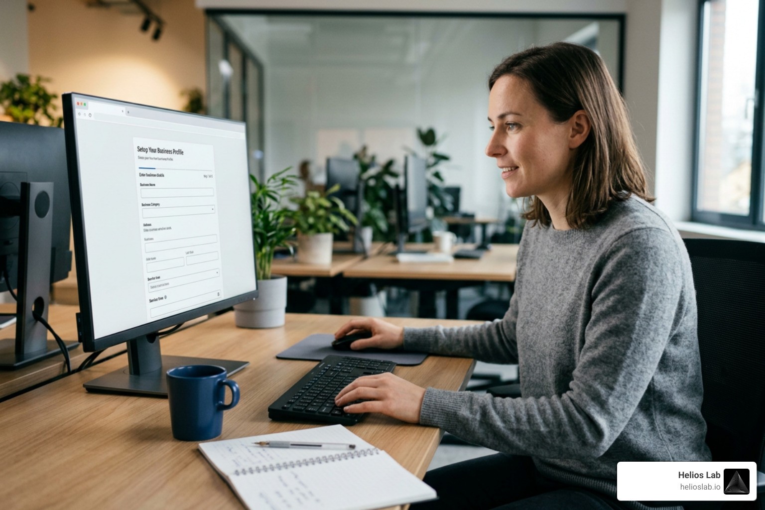 User setting up a new Google Business Profile account on desktop