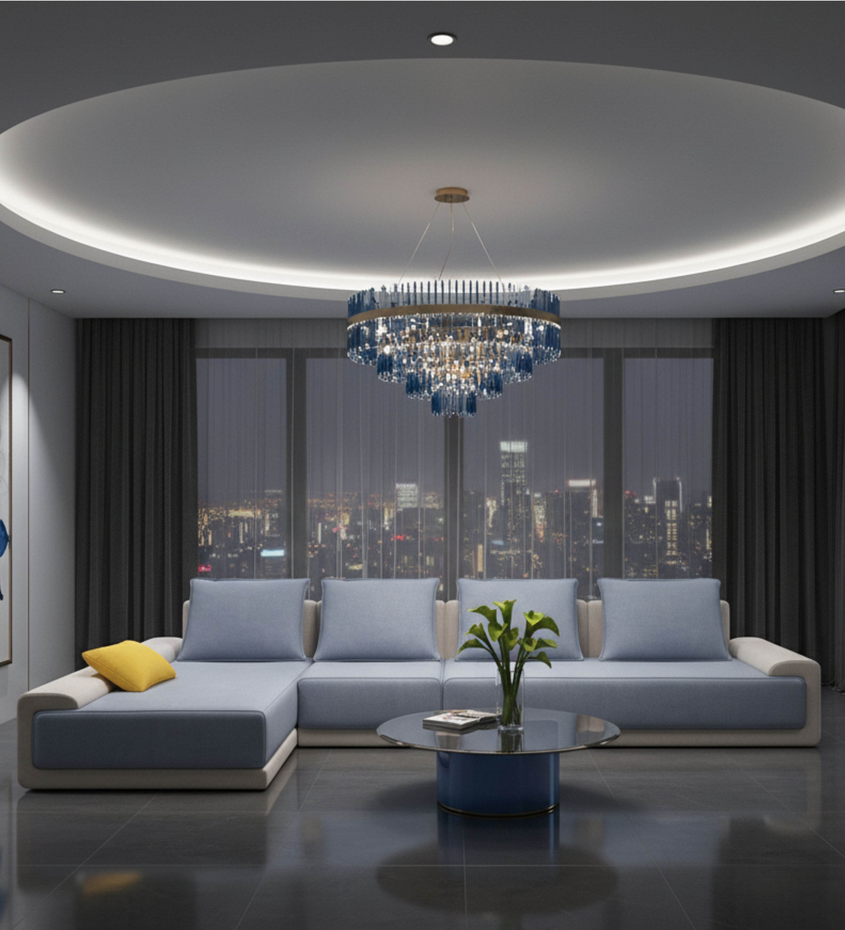 Low‑profile sofa with structured cushions and balanced symmetrical form