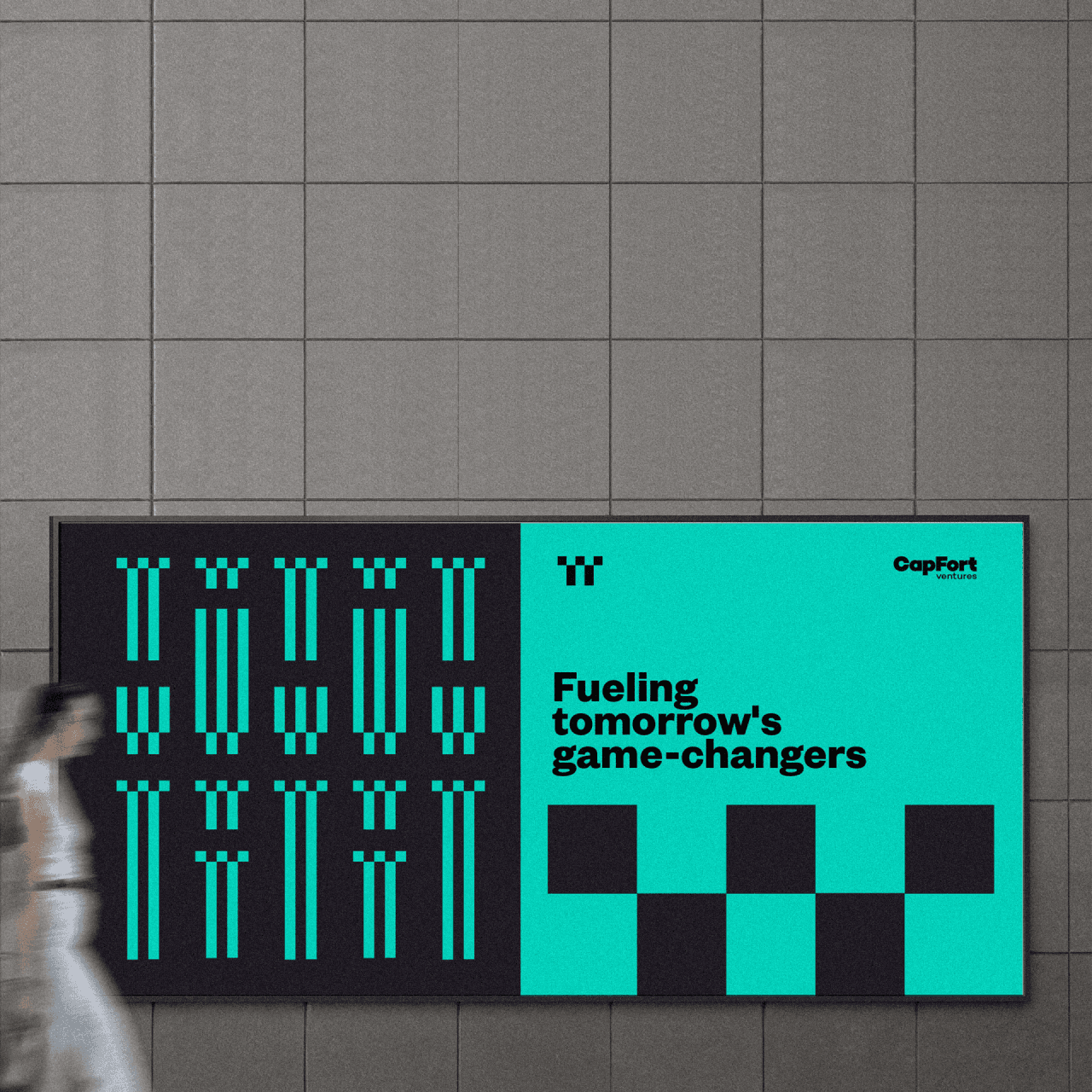 Capfort page showing brand mission, vertical scroll interface and bold cyan type