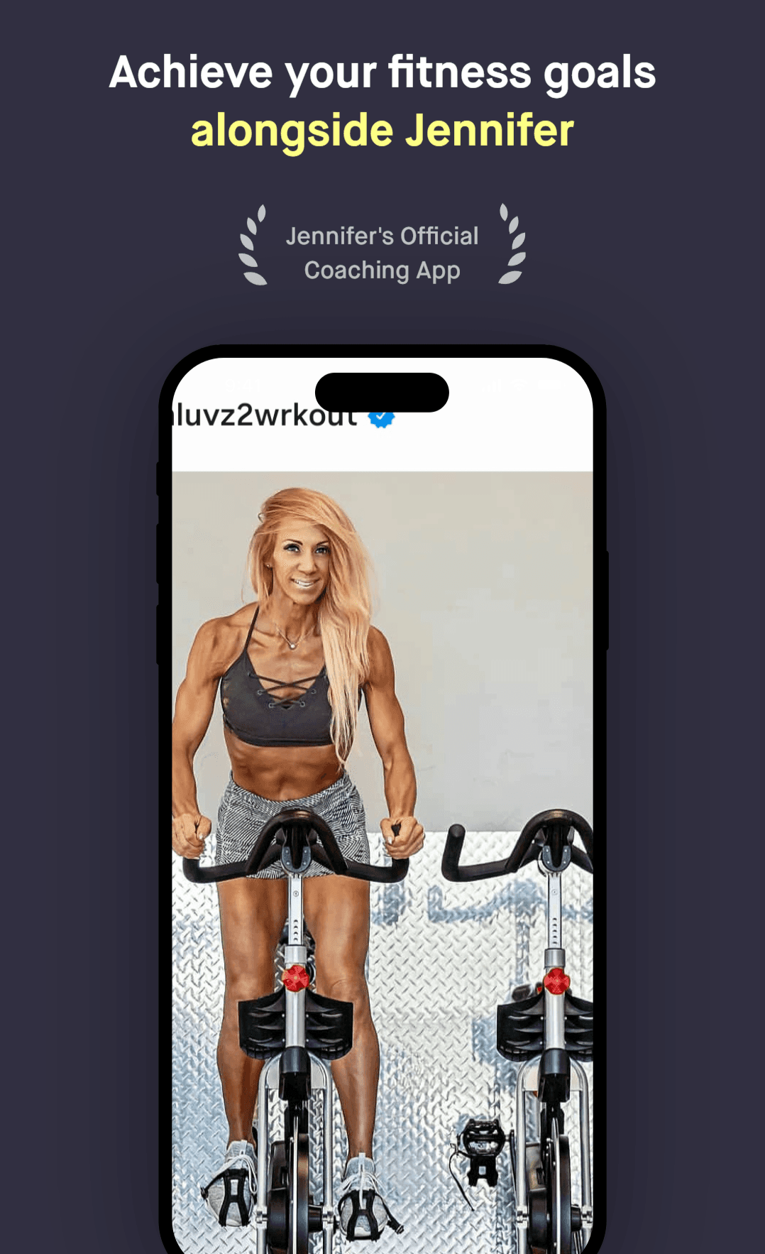 Fitness coach riding a stationary bike, highlighting personalized workouts and health transformation through movement.