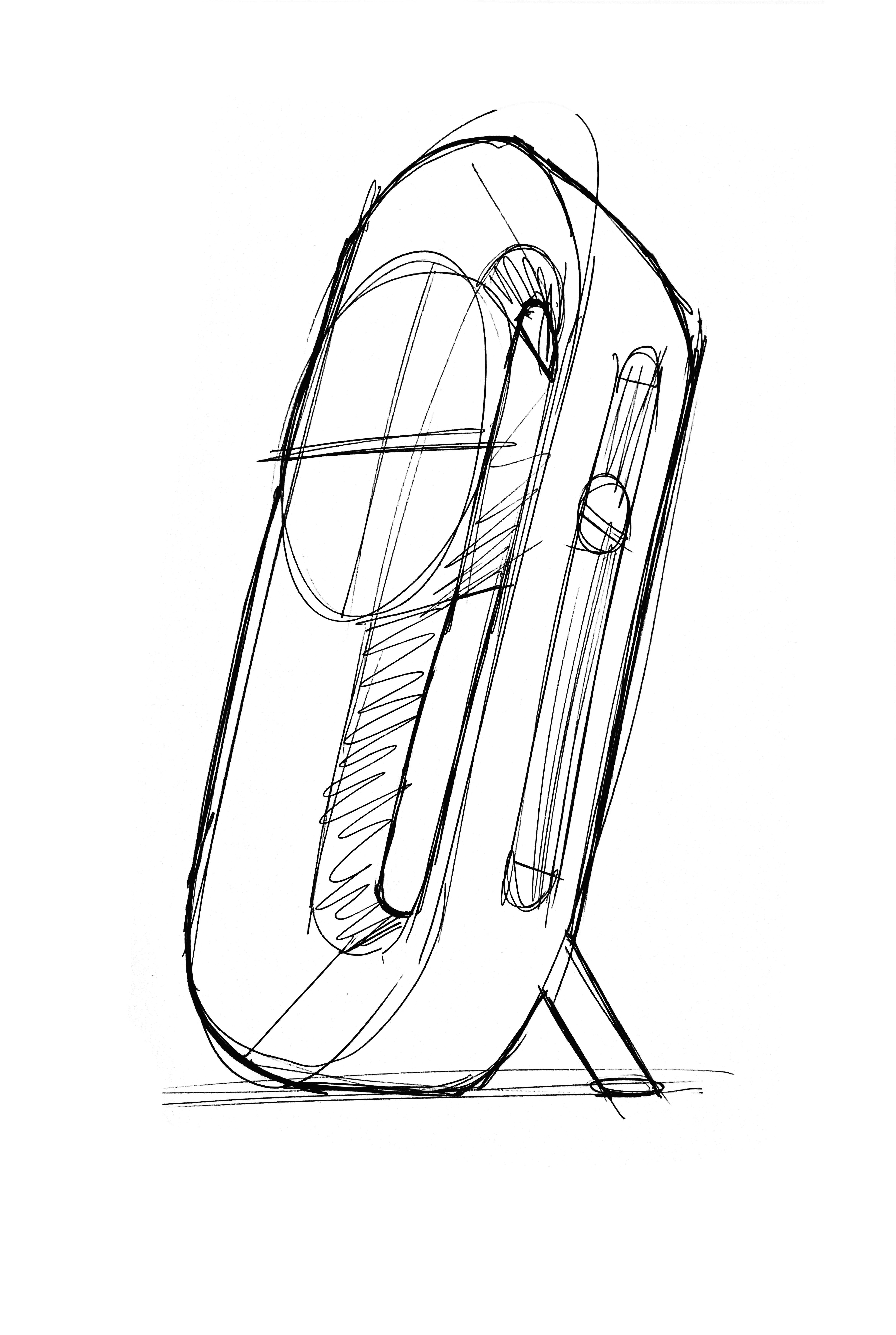 Concept sketch in black ink on a transparent background for the Lift alarm clock.