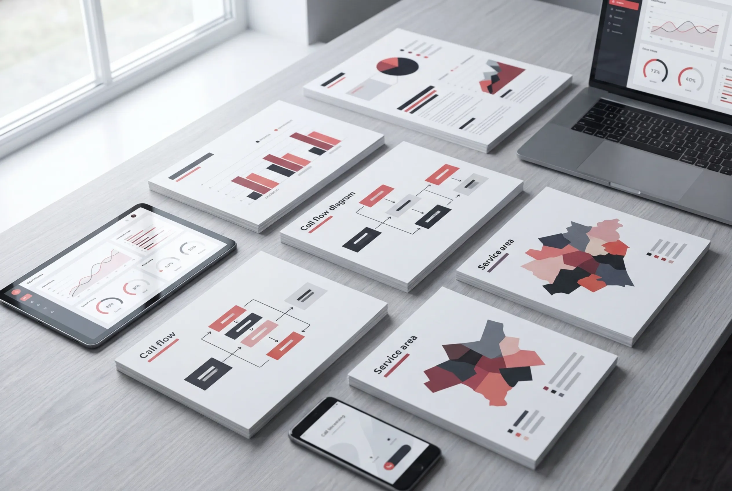 RockN' Socials Digital Marketing Agency: charts on laptop, phone, and papers.