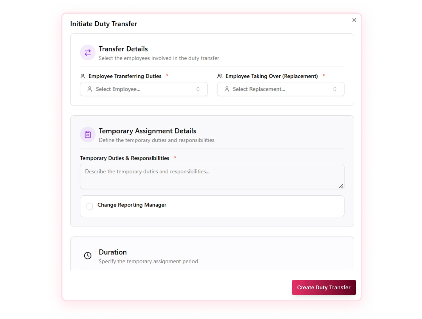 Go Employee Duty Transfer Management