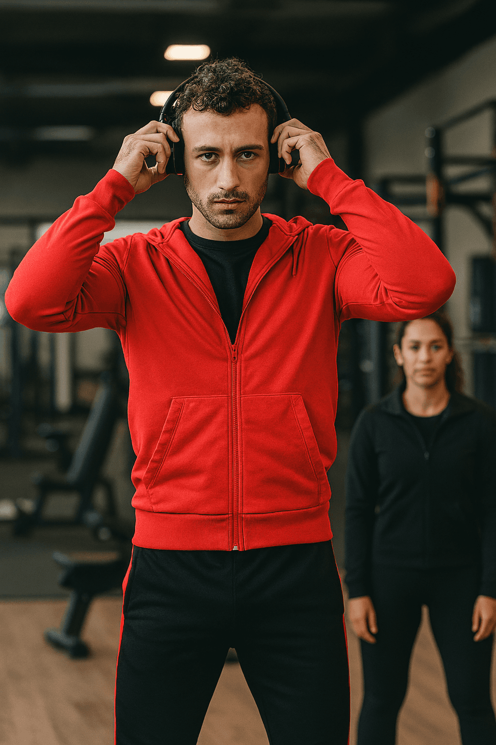 man at the gyn with red t shirt