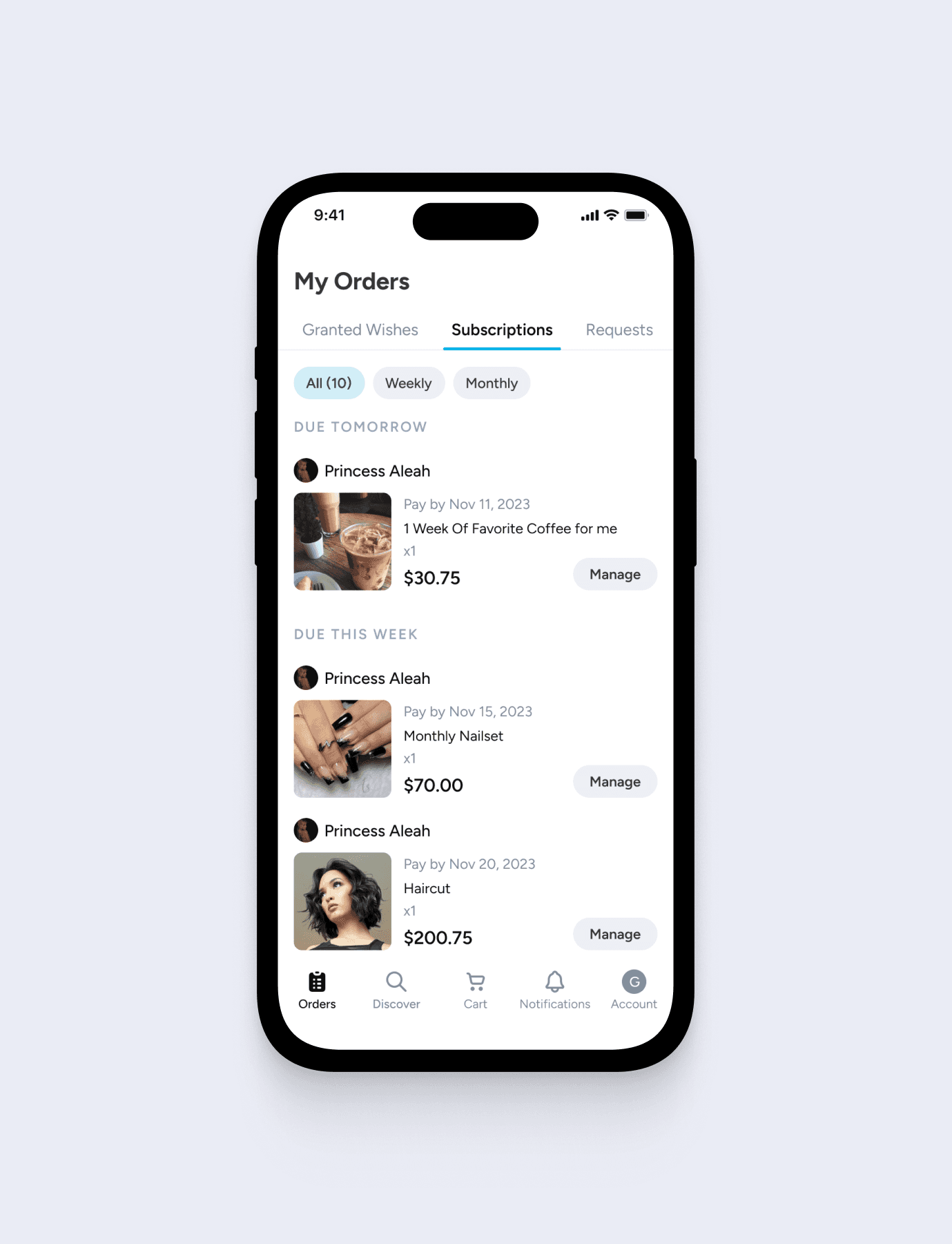 a screenshot of the my orders page