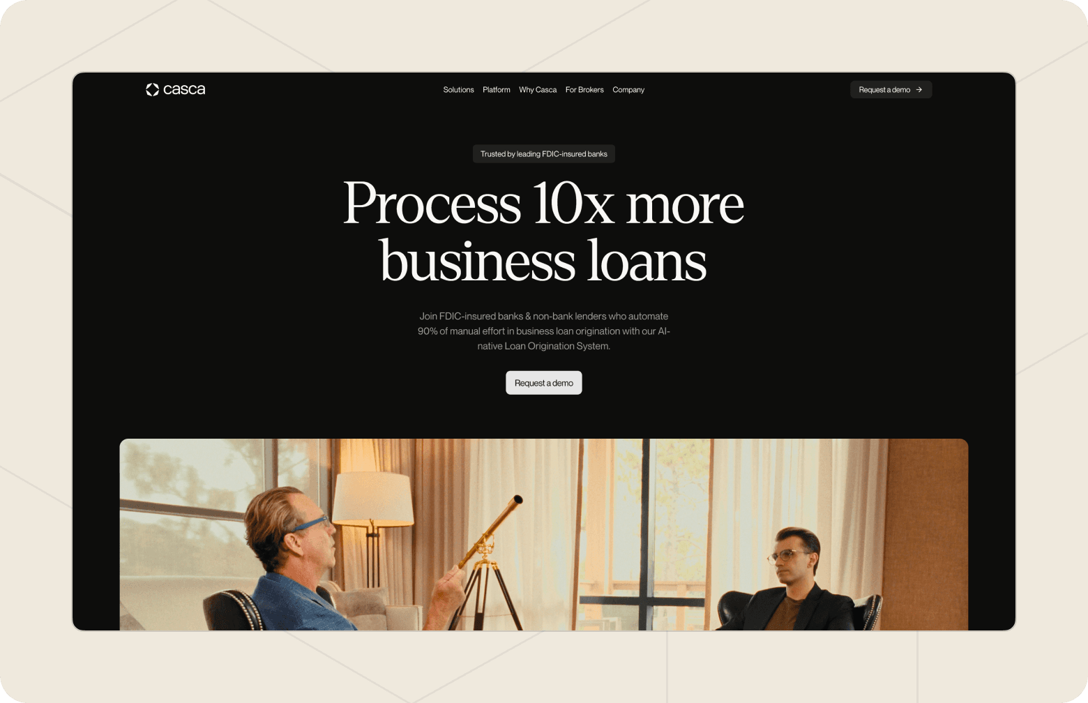 Screenshot of the website homepage of Casca.