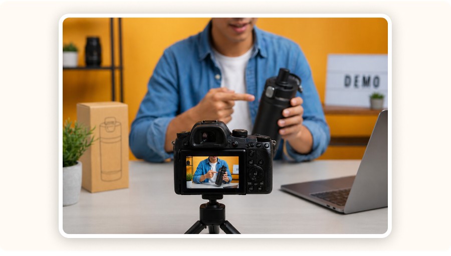Créateur filmant une vidéo de démonstration produit en studio