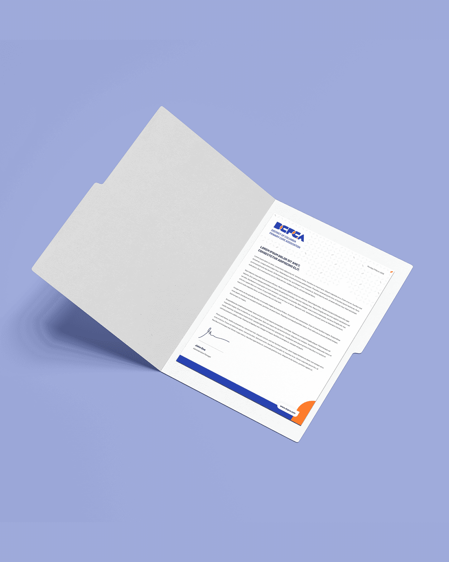 Presentation cards showcasing the new brand guidelines of the National Landing Research. The front is white with blue and yellow details, and the back is blue with the white logotype. 