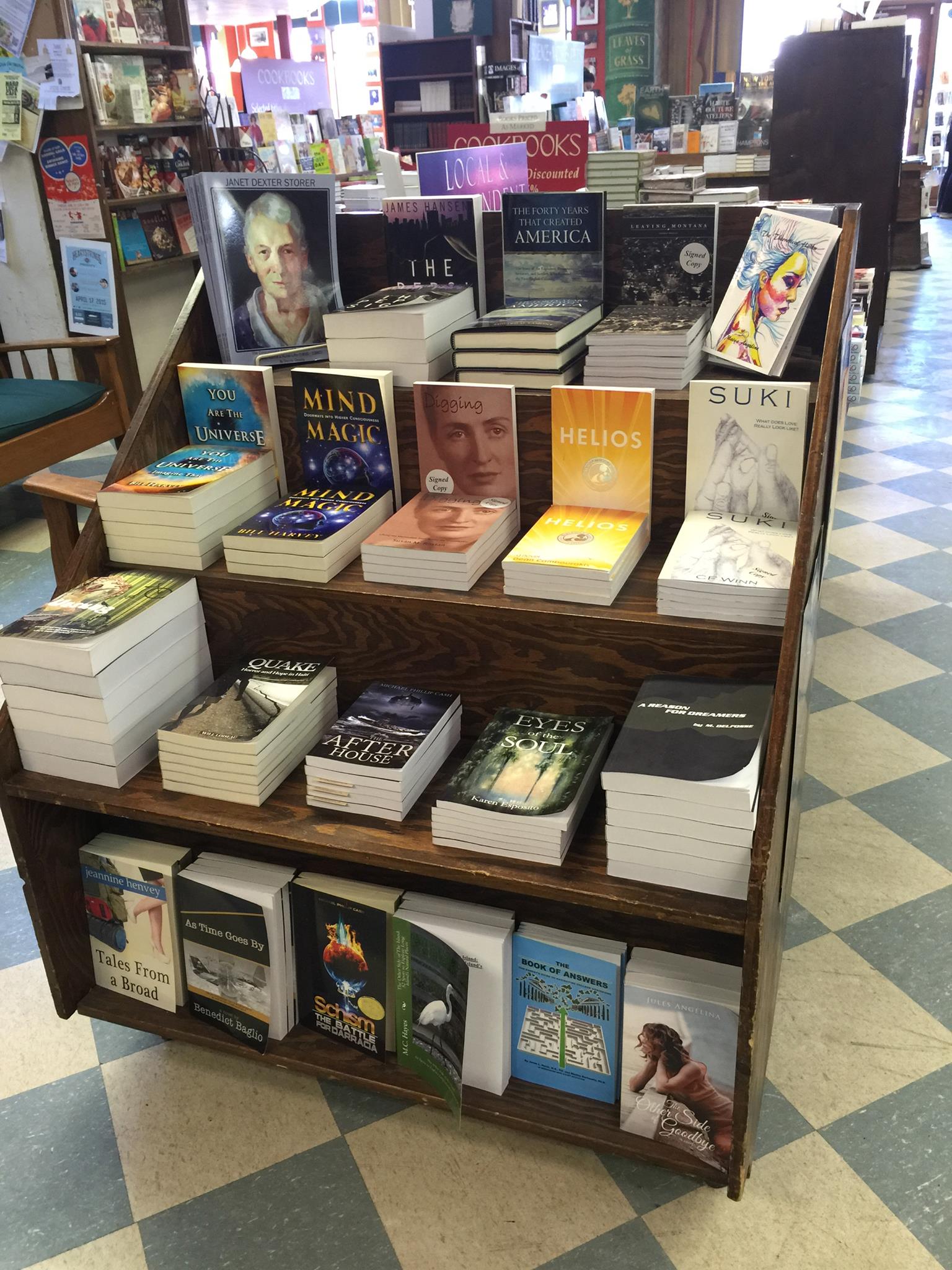 book shelf with authors book