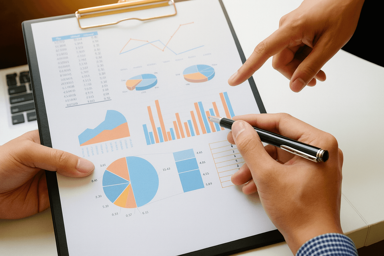 Une personne analysant des graphiques et des données financières sur une tablette, symbolisant l'évaluation de la rentabilité de vendre sur Amazon à travers des indicateurs clés.