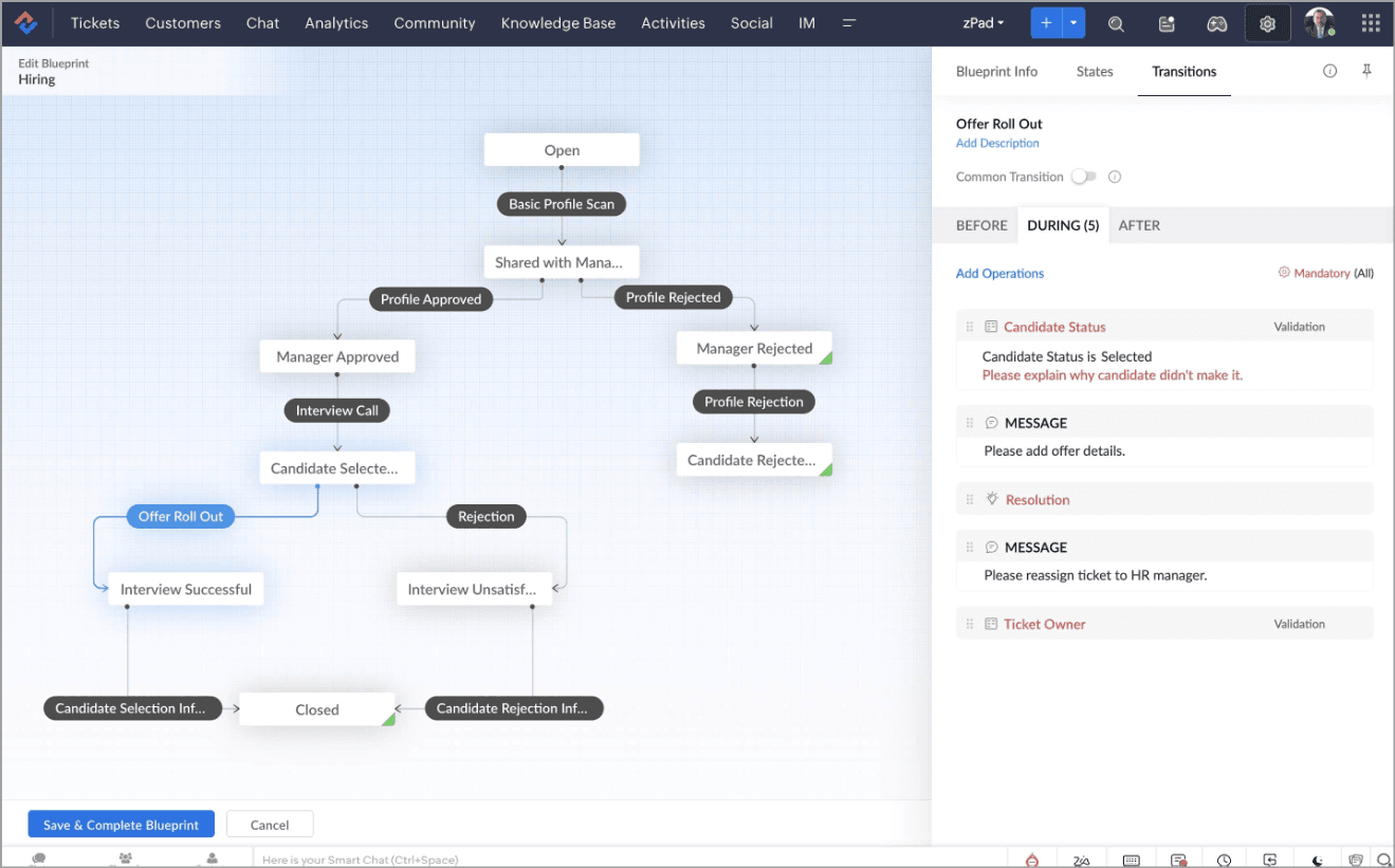 Blueprint workflow automation in Zoho Desk