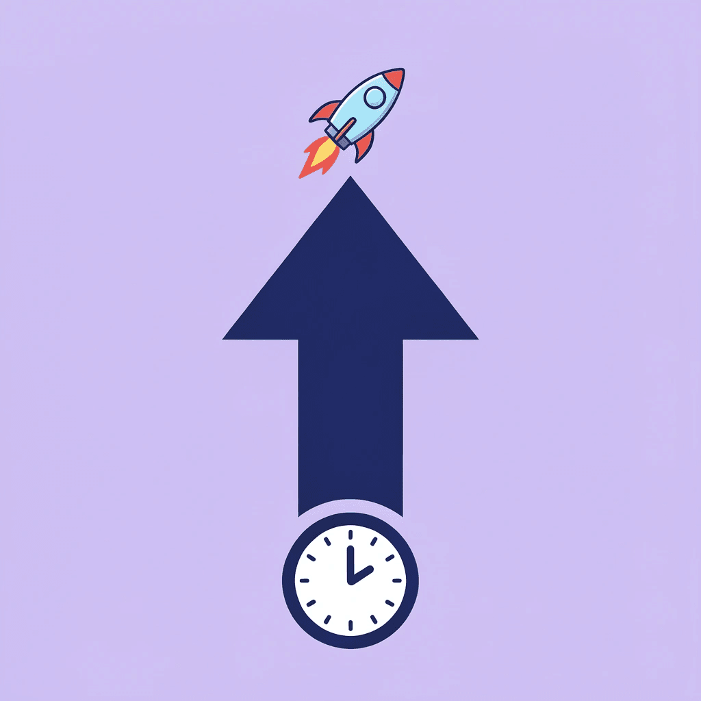 Upward arrow showing productivity improvement and time savings metric