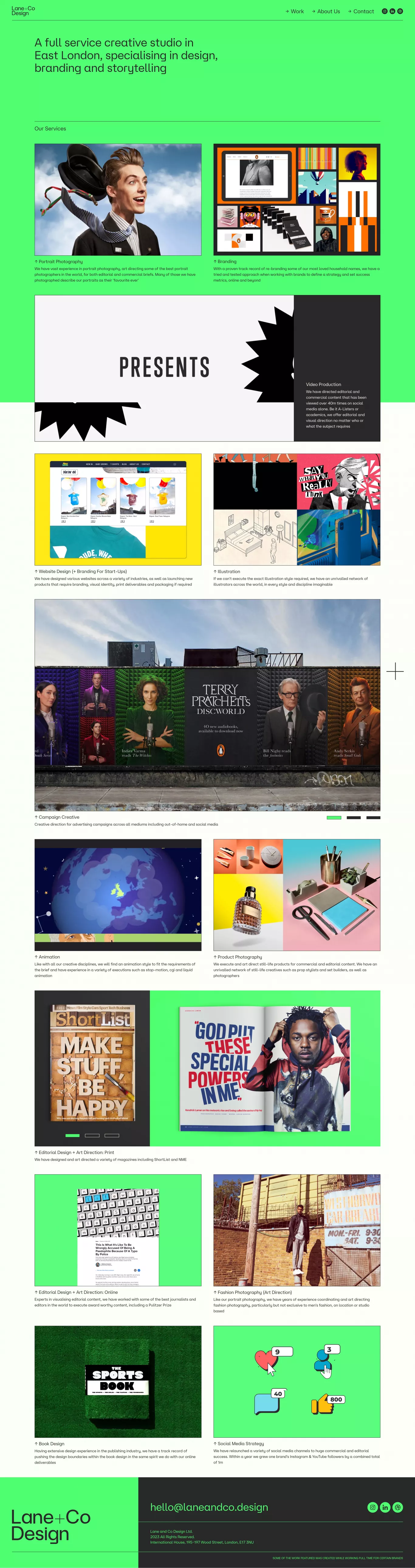 Lane + Co Design portfolio page screenshot showcasing Photography and Design design