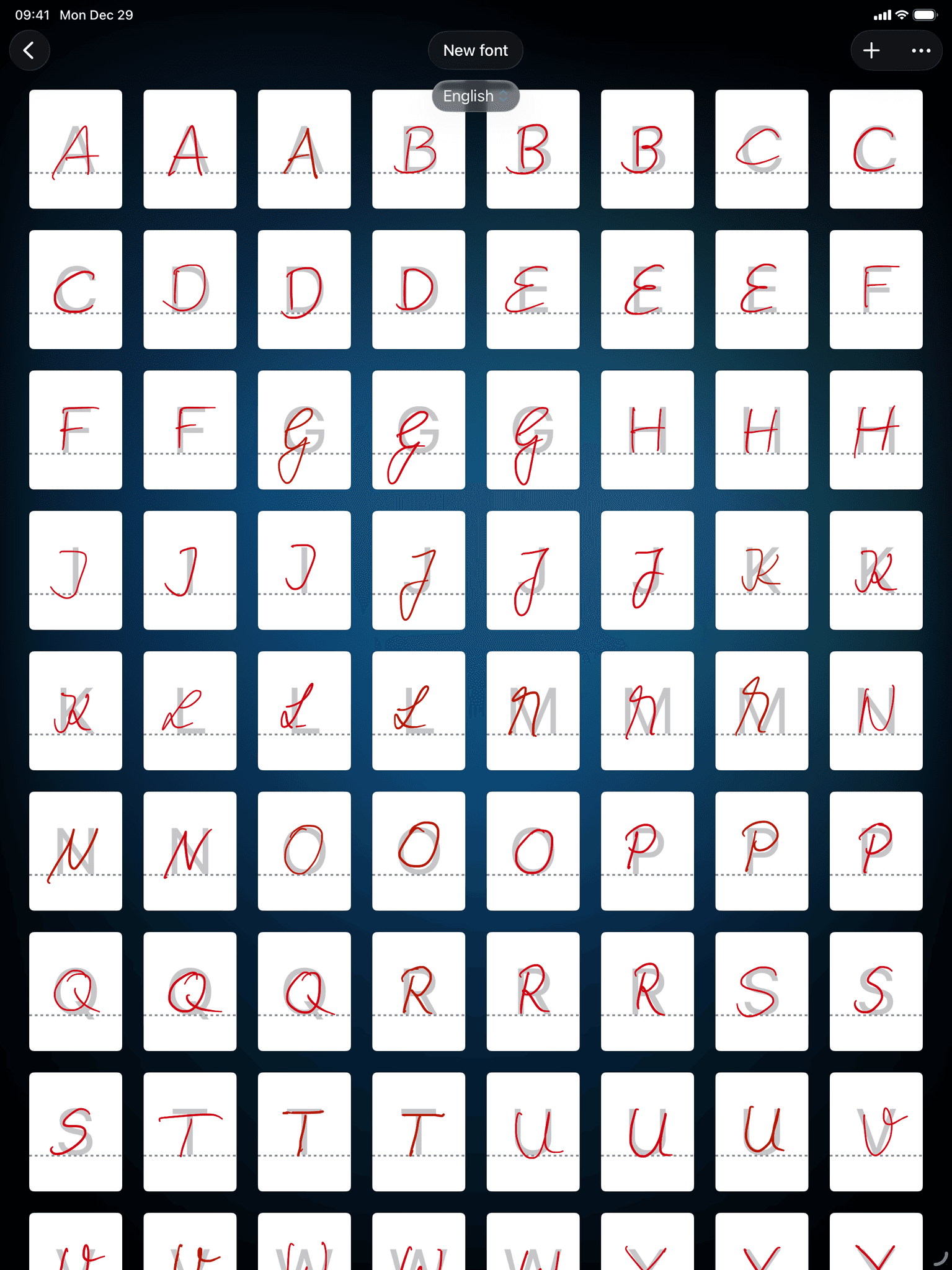 Multiple handwritten letter variations for natural looking text in Conwrite