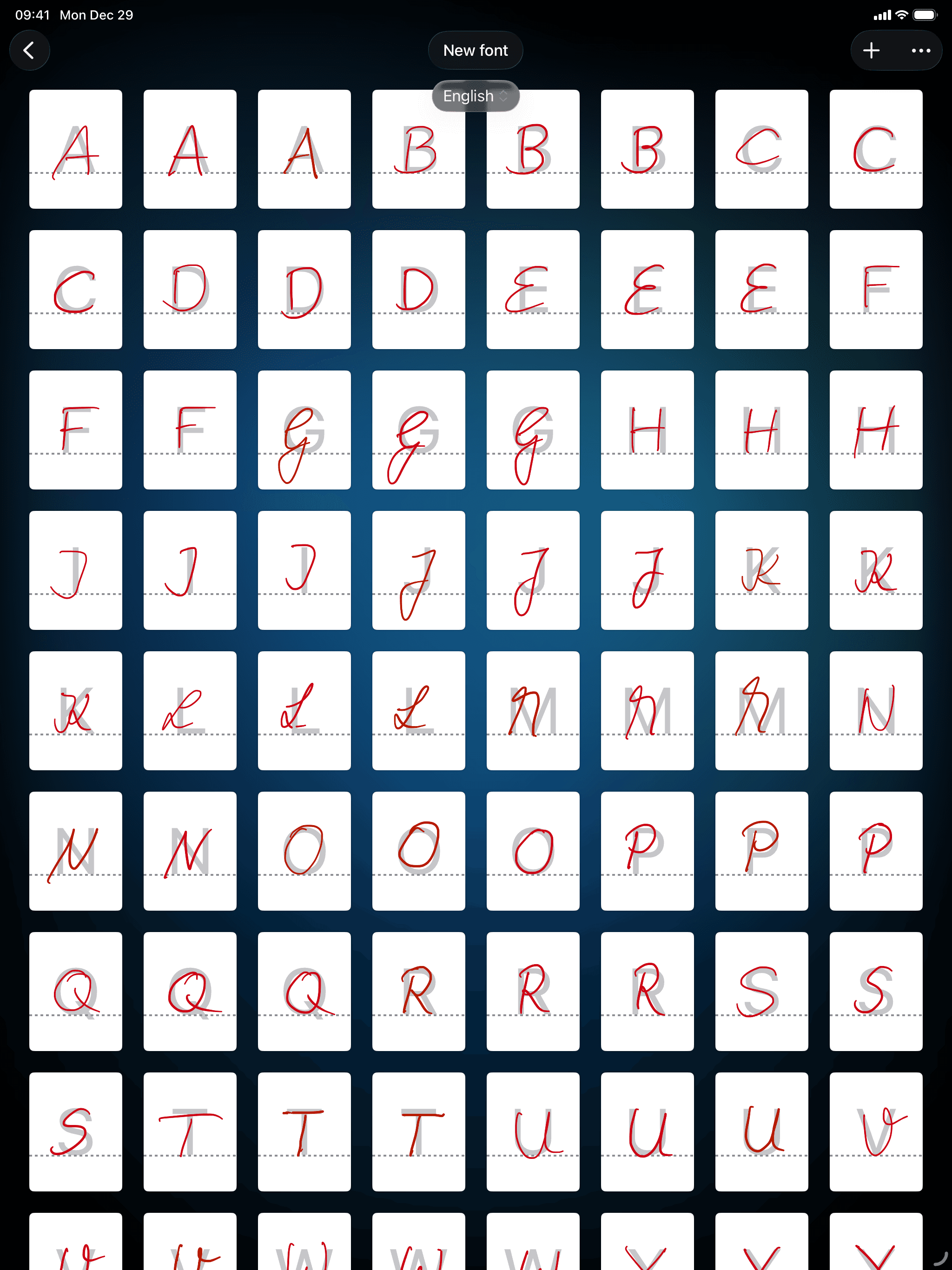 Multiple handwritten letter variations for natural looking text in Conwrite