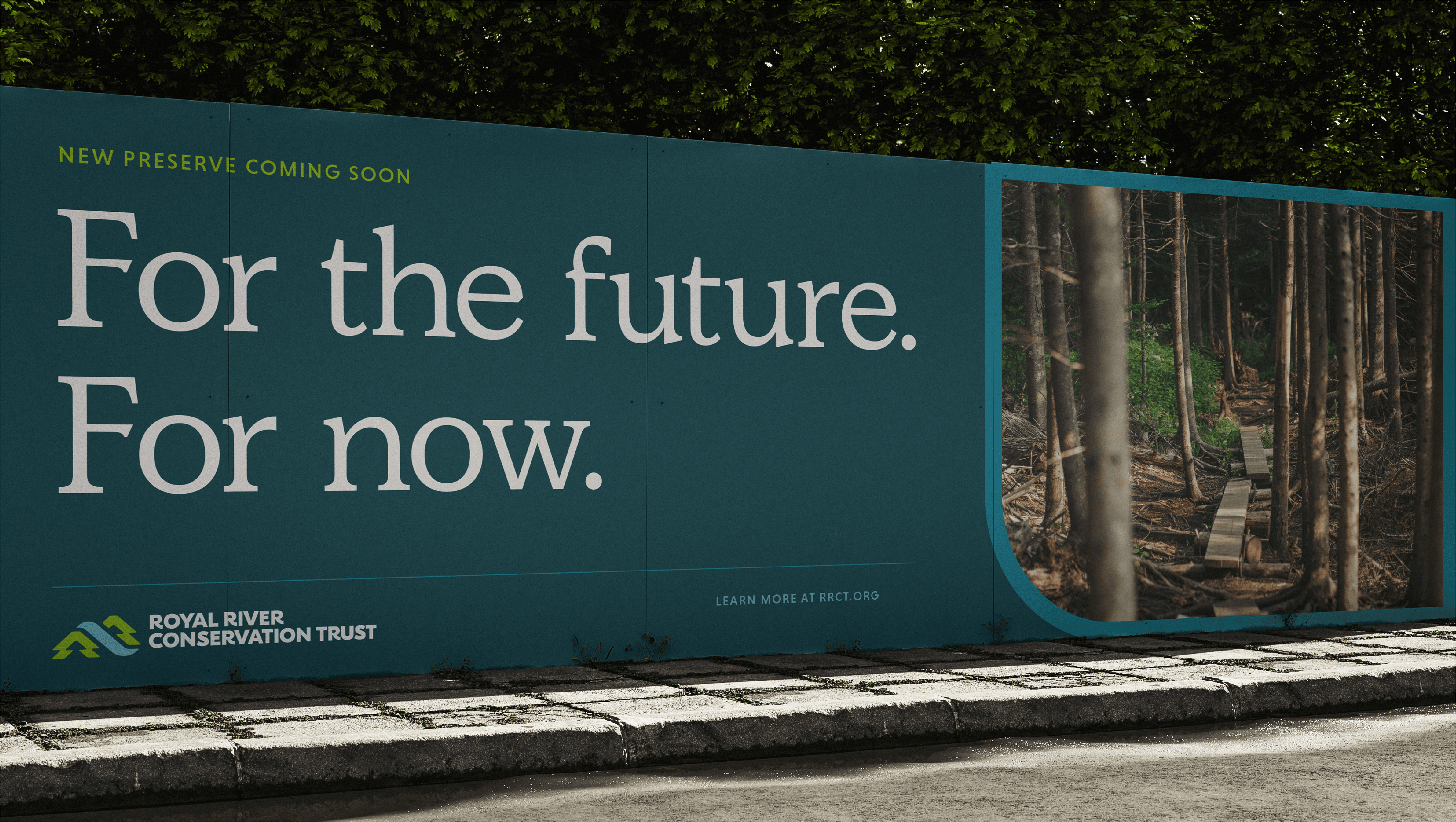 Royal River Conservation Trust outdoor billboard promoting conservation message in urban streetscape