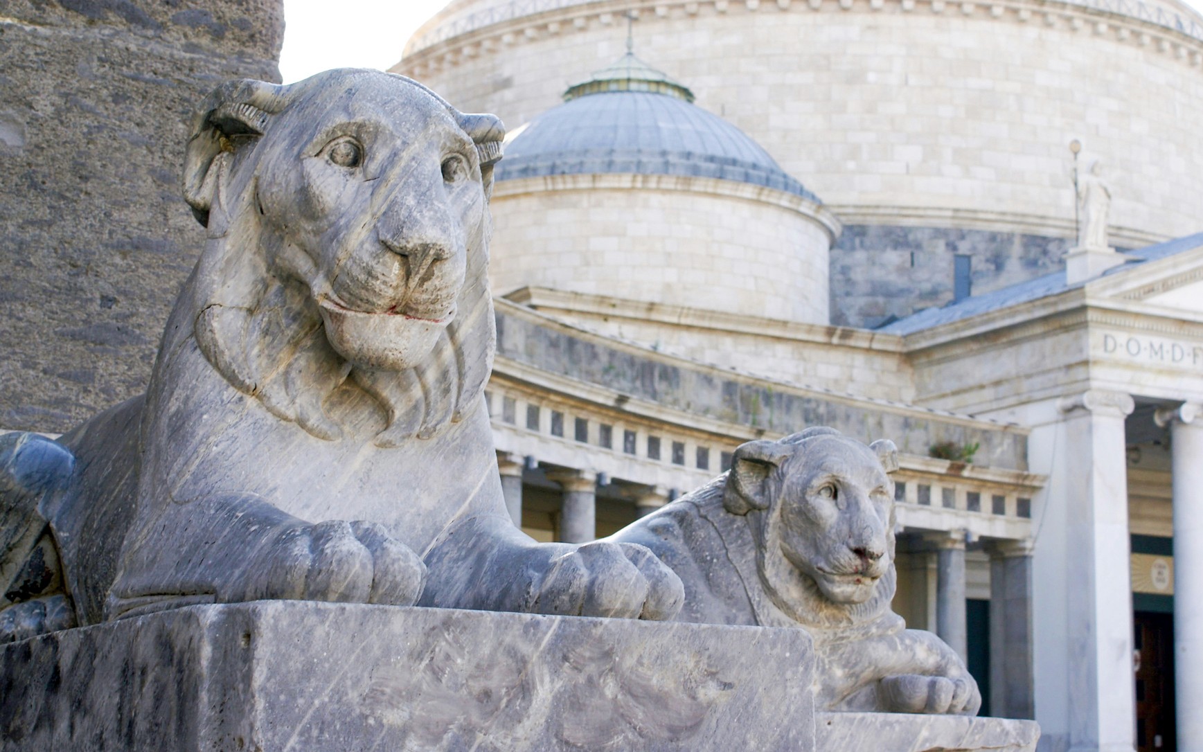 意大利那不勒斯普雷比西托广场的石狮雕像。