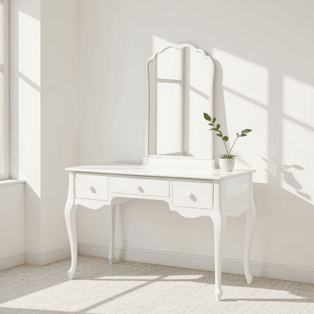 product photography of a vanity table with a mirror