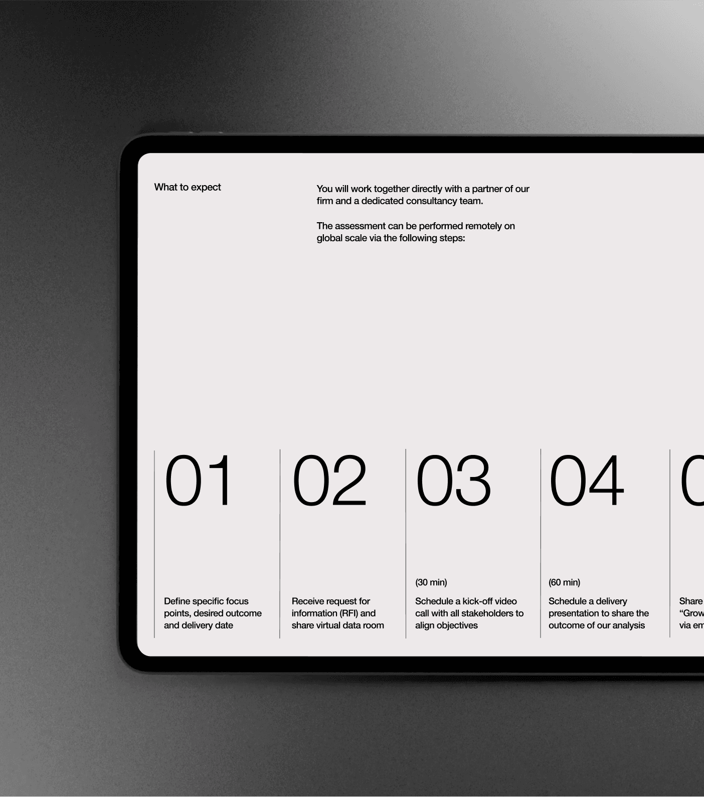 pitchdeck overvieuw Conway & Co mockup by analogue agancy