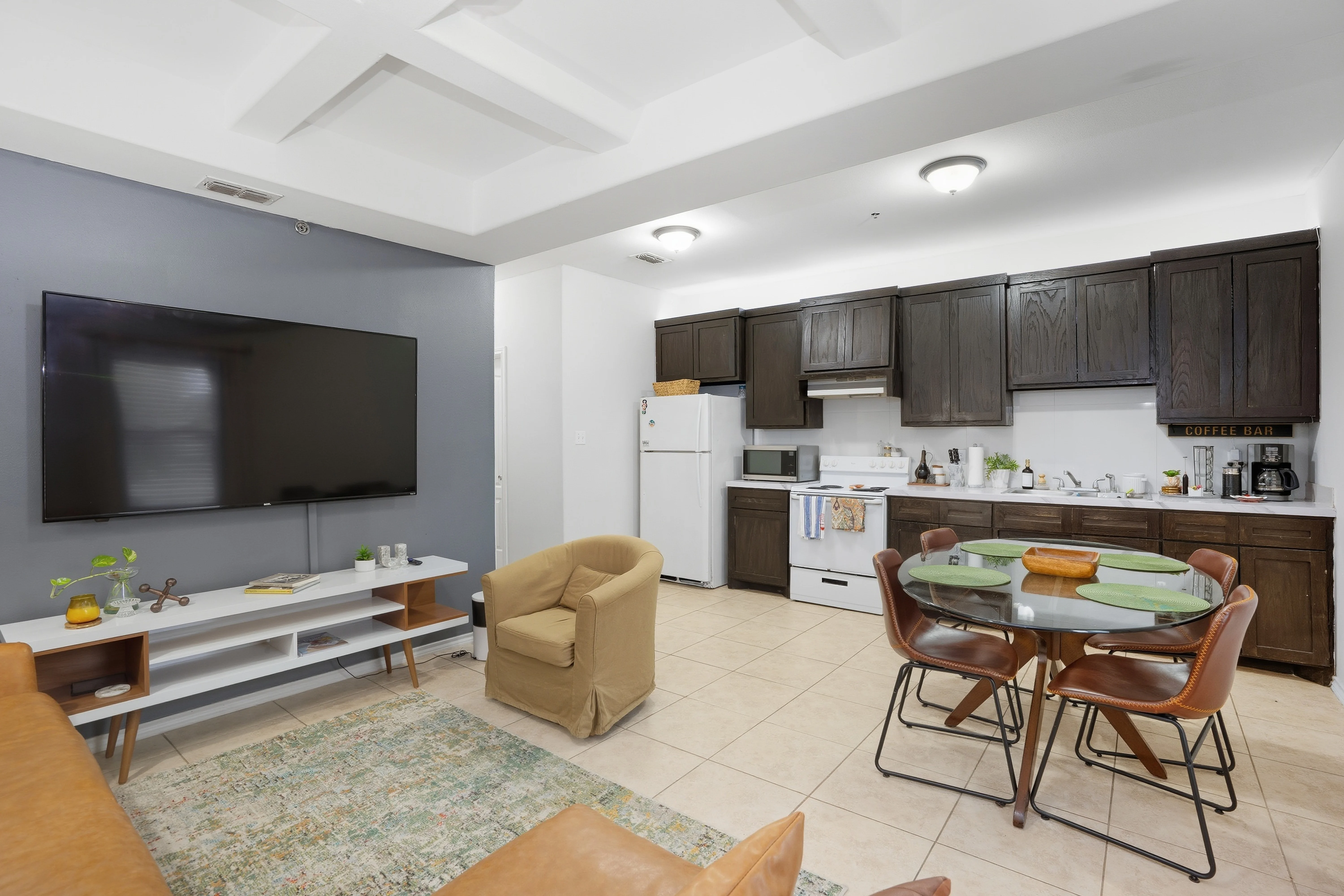 A picture of a house during twilight.