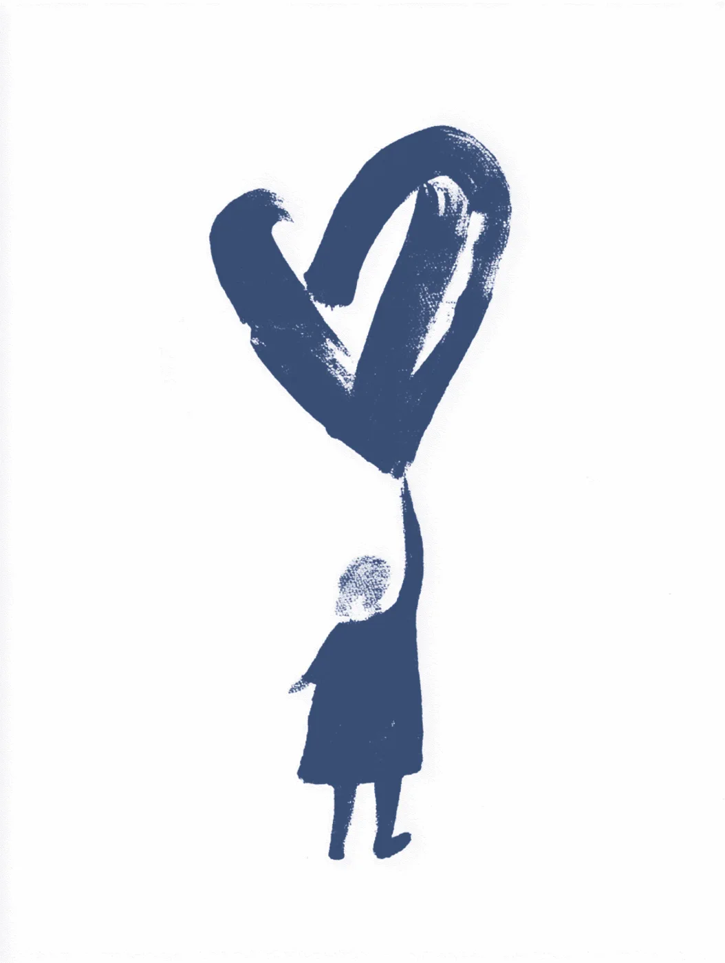 Blue child holding a heart balloon illustration