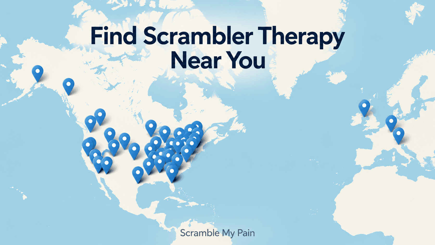 Image of a world map showing where the various scrambler therapy providers are