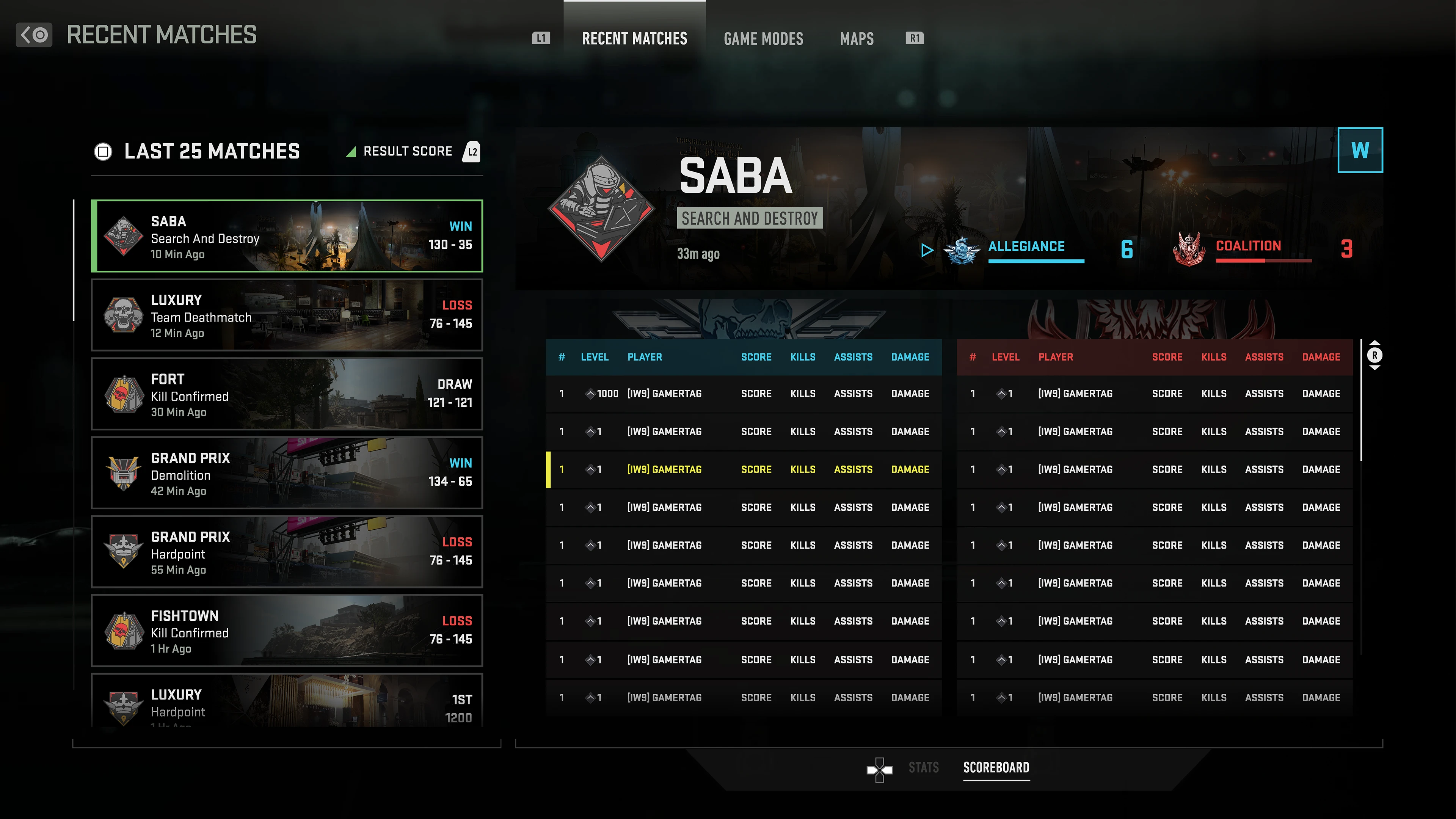 Recent matches, as shipped.