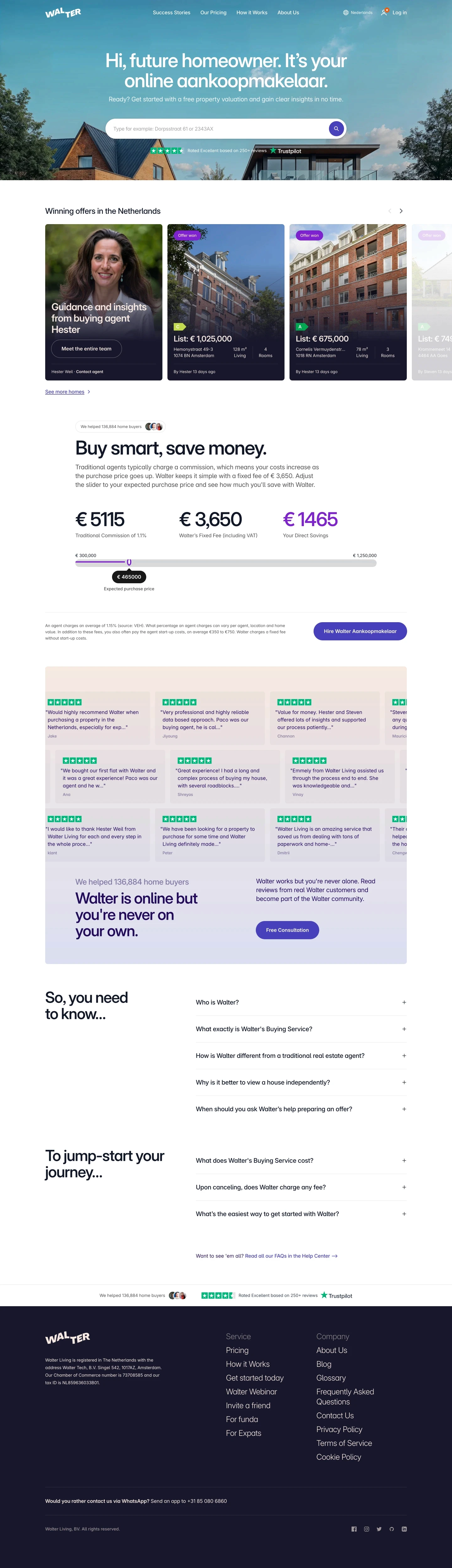 Walter Living landing page screenshot showcasing Real Estate design