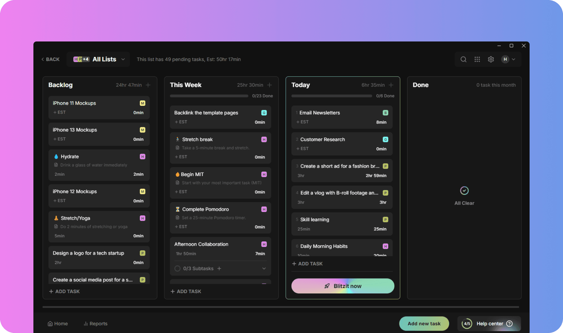 task prioritization in blitzit