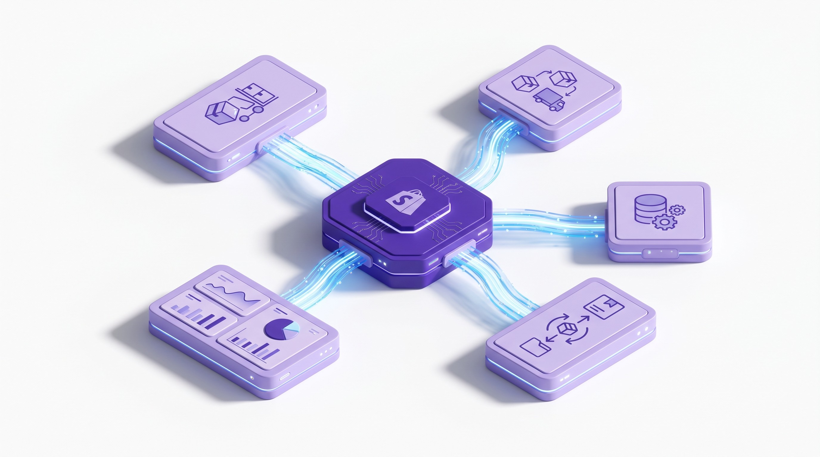 Shopify Plus order management architecture with multi-location fulfillment and integrated 3PL connections