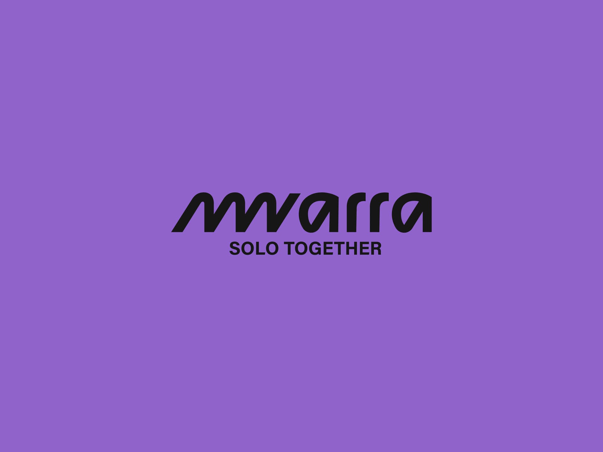 The logo features the word "MVARRA" in a stylized black font, with the "M" slightly curved. Below it, the text "SOLO TOGETHER" is written in a smaller, simpler font. The background is a solid purple color.