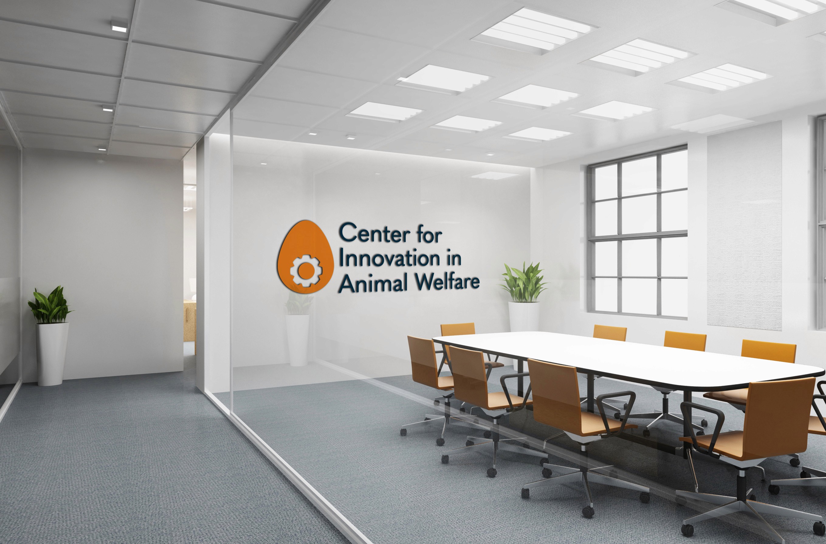office board room with large logo on wall