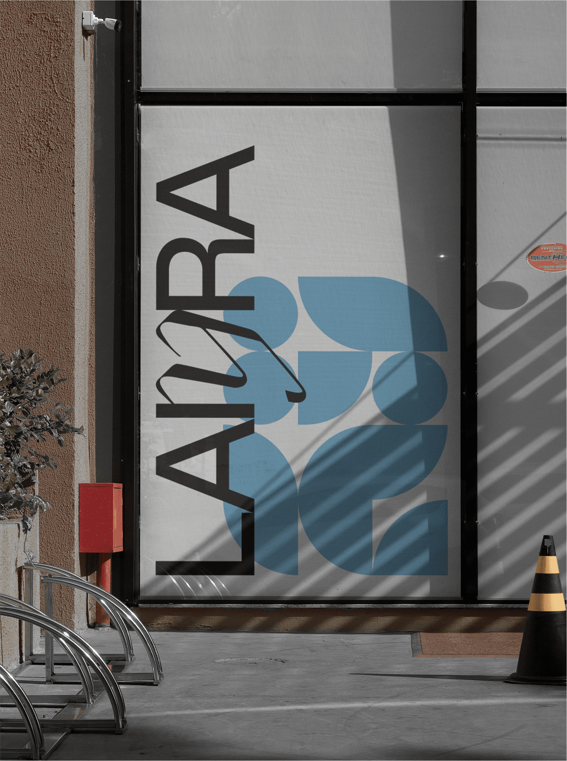 Silhouette of a person reflected on a building window