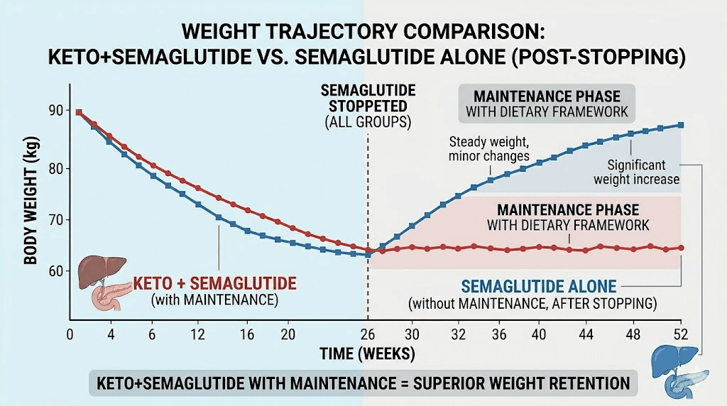 Weight maintenance after stopping semaglutide with versus without keto dietary framework