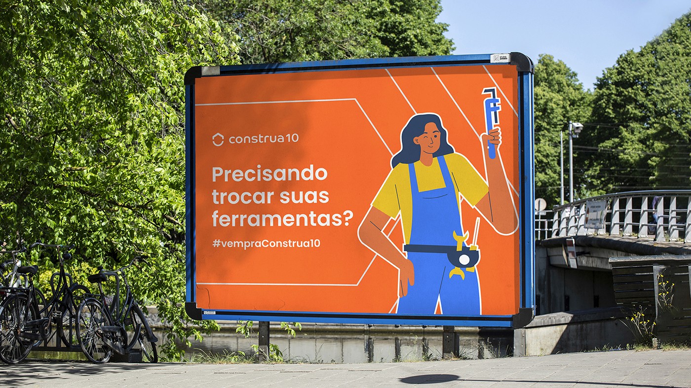 Outdoor com a marca e chamada publicitária