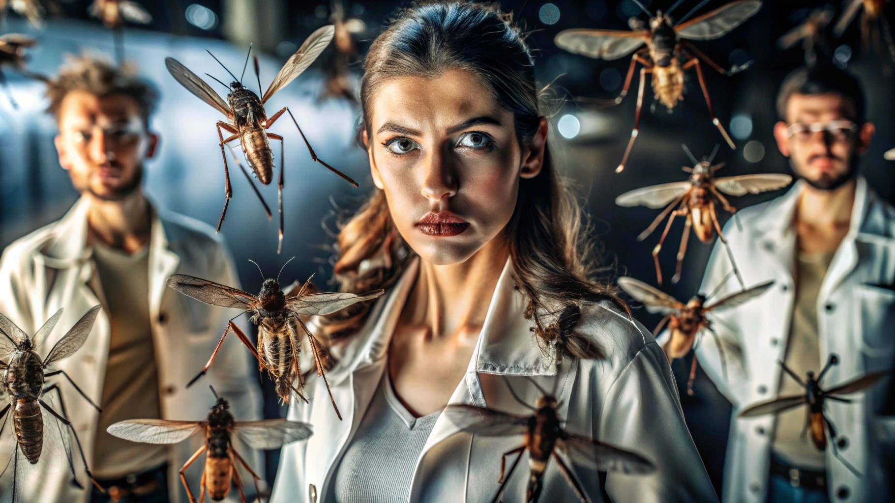 very strange mosquitos around a female scientist