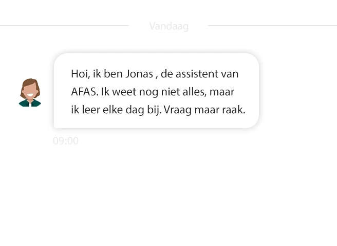 Chat window in which Jonas, the AI Agent of AFAS Software, greets a visitor
