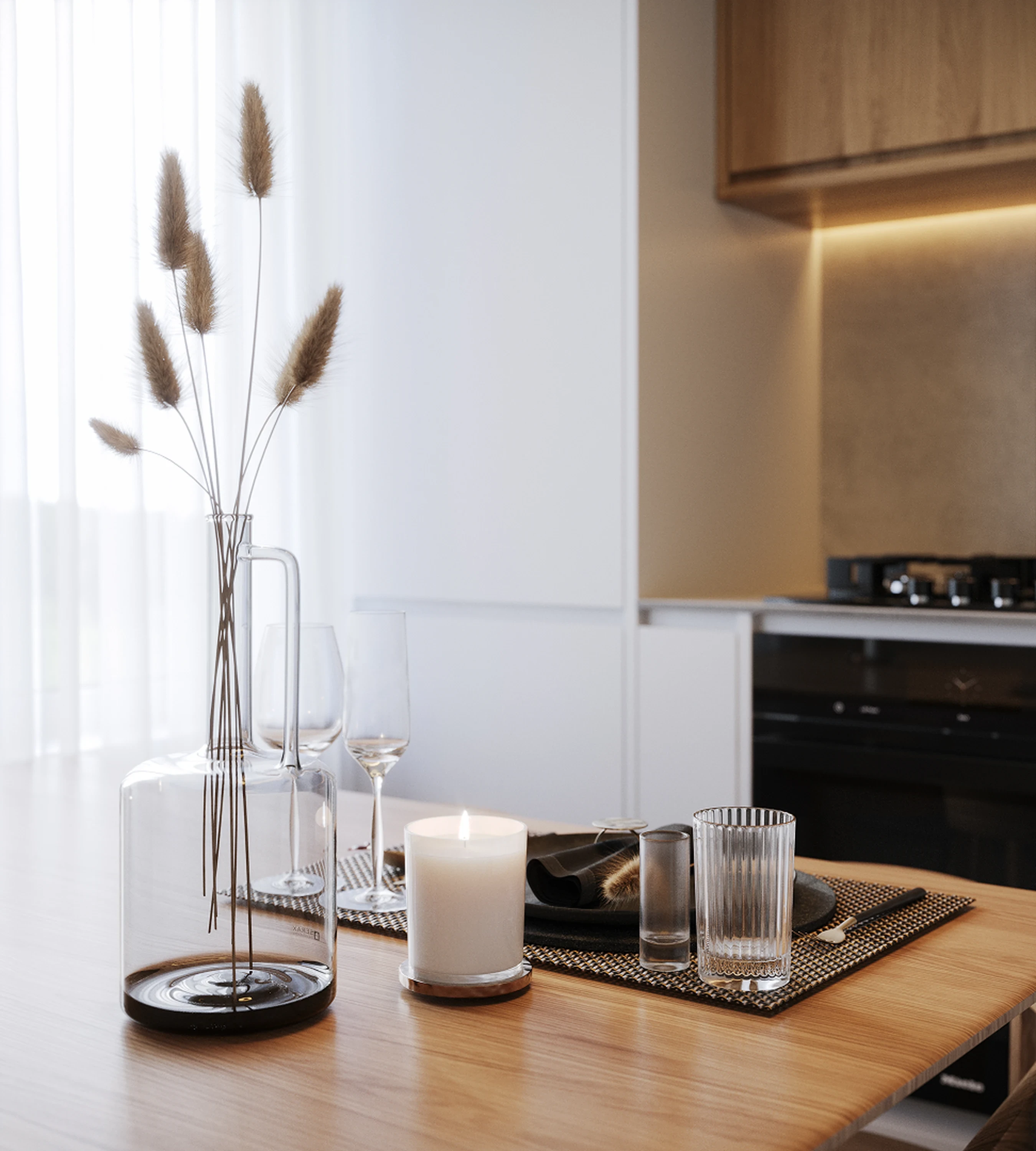 Détail — prise intégrée et goulotte dissimulée.