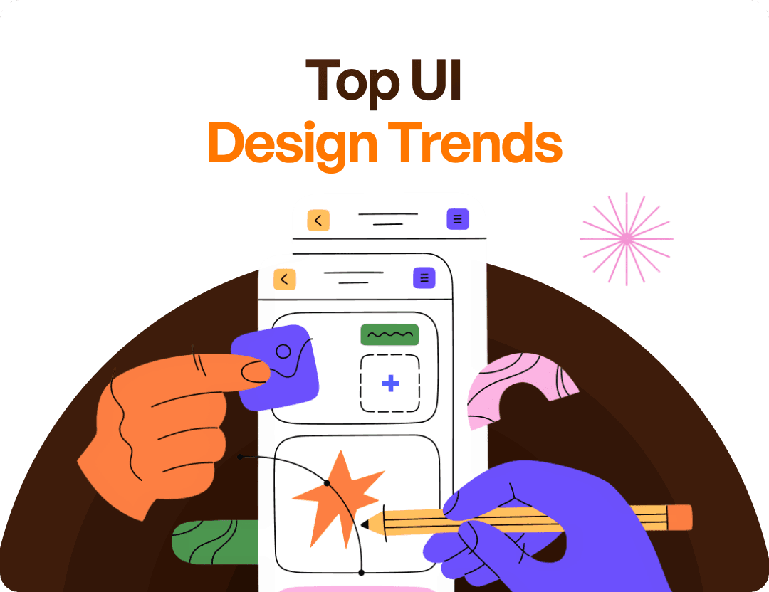 Illustration hands designing a mobile screen