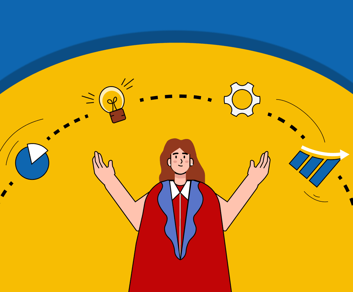 Illustration representing a B2B retention and growth service, focused on customer engagement, feedback, and long-term value.