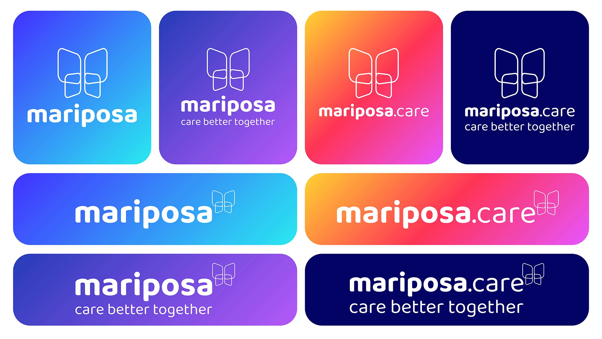 Mariposa senior care app white logo system