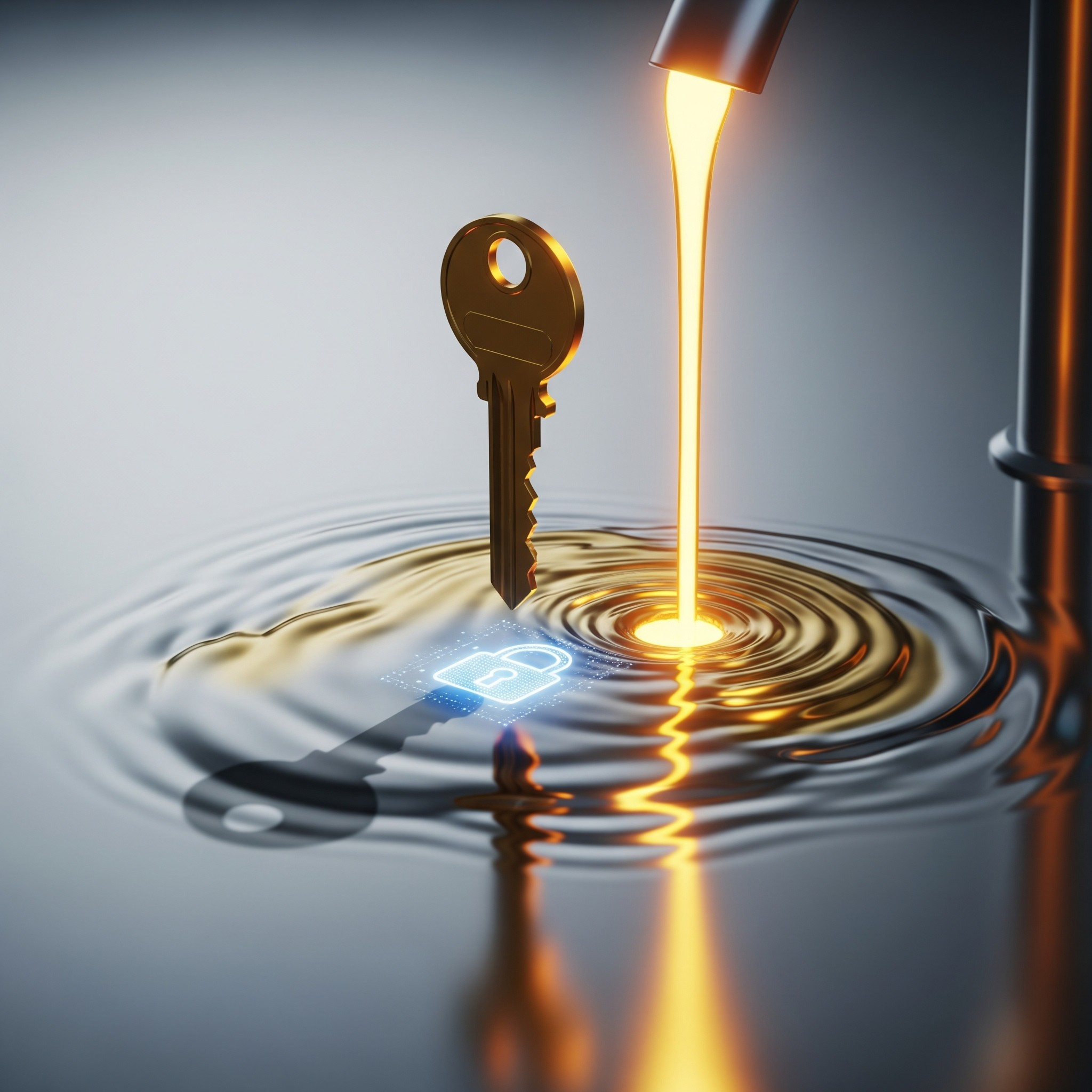 Conceptual image of molten metal forming a key, representing secure payouts via BullionWallet.