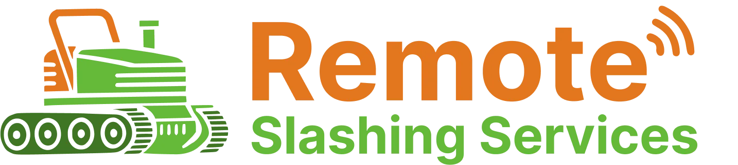 A green remote-controlled lawnmower is depicted in the logo for "Remote Slashing Services," with an orange radio signal above the word "Remote."