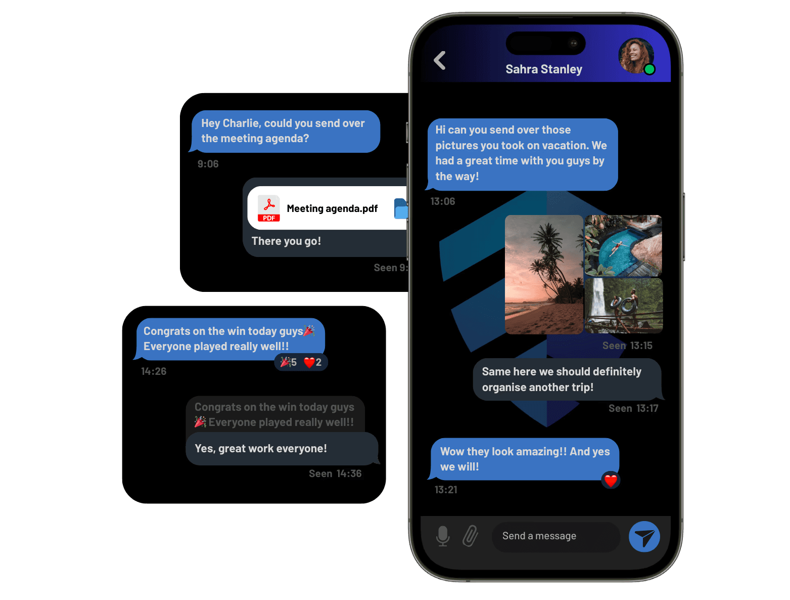 Image of example chat app showing avaliable chat features from whisp