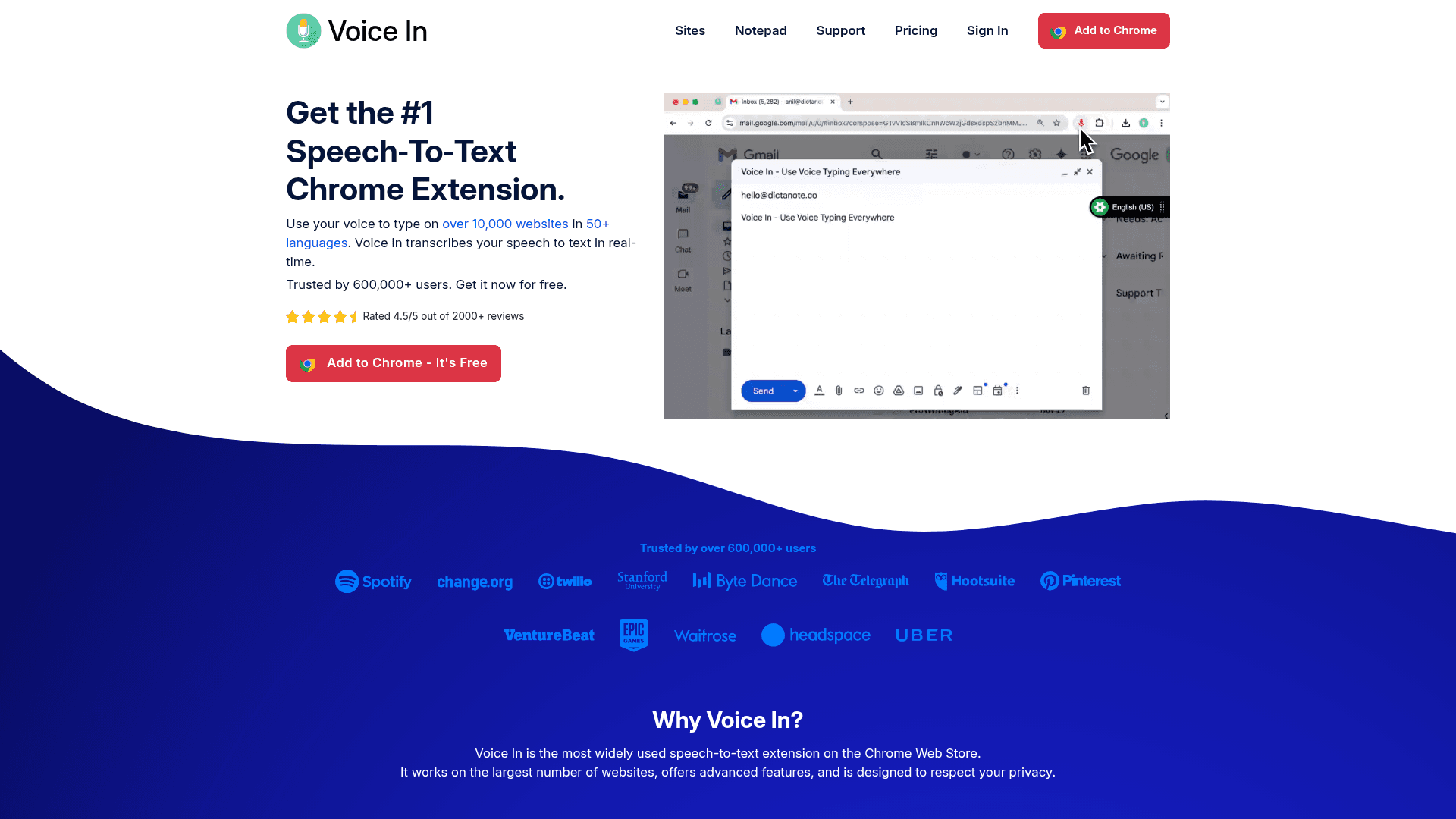 Screenshot of https://dictanote.co/voicein/