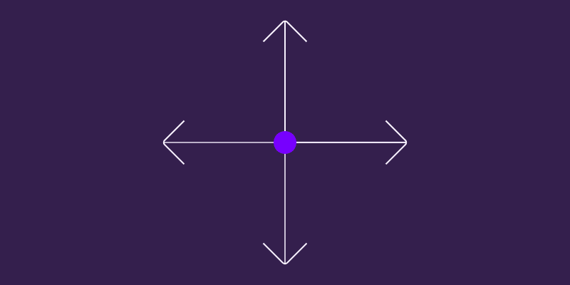 An abstract central dot with arrows extending outward, representing financial management and business growth